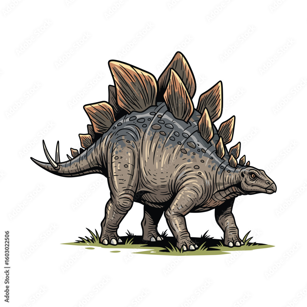 Fototapeta premium Stegosaurus Walking on the Grass Illustration