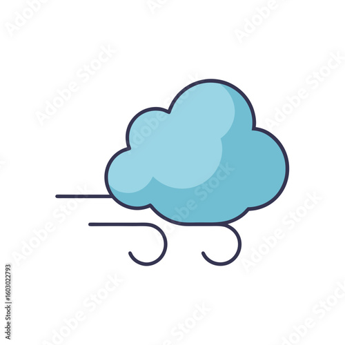 Flat Cartoon Cloud with Wind Lines for Weather and Sky Concepts