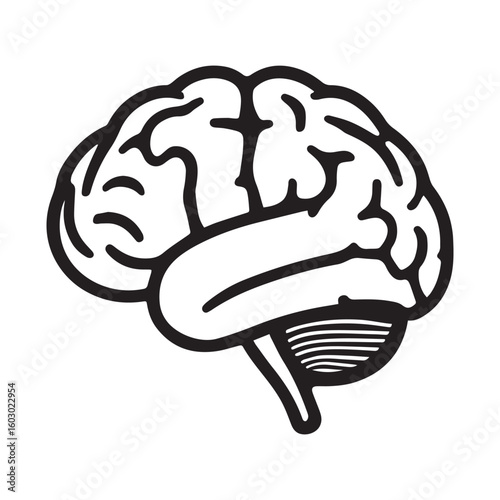Minimalist line art icon of a human brain
