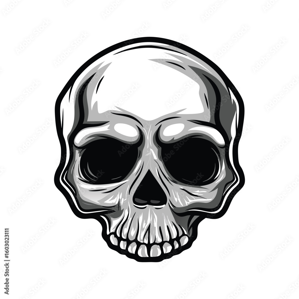 Fototapeta premium Tattoo-Style Skull Vector – Classic Inked Line Art