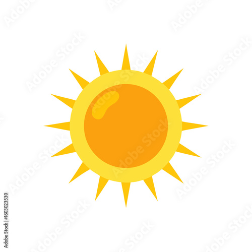 Flat Cartoon Bright Sun with Rays for Nature and Sunny Day Concepts