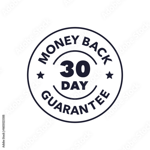 30 Day Money Back Guarantee Badge in Circular Stamp with Bold Typography