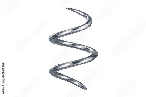 Rotating silver metallic spiral shape with transparent background, ideal for technology, science, or abstract concepts