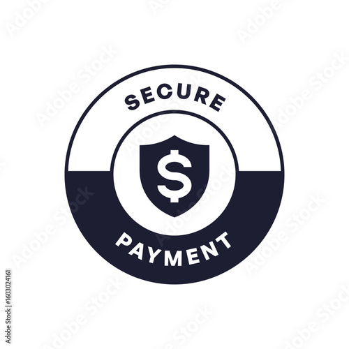 Circular Payment Badge with Secure Symbol and Dollar Sign Emblem