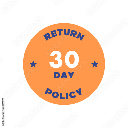 30 Day Return Policy Circular Badge in Bright Orange Design