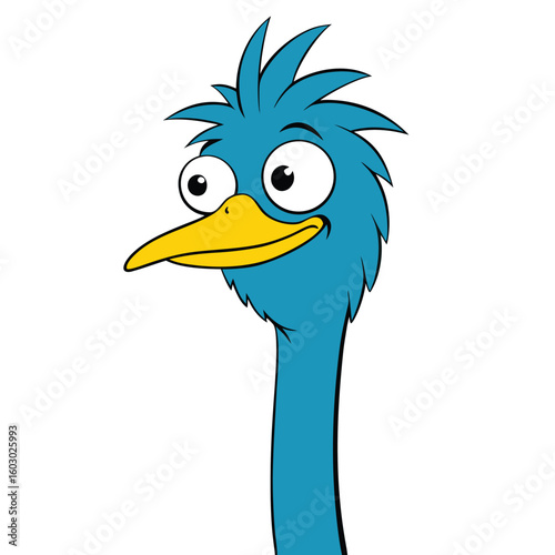Vibrant Blue Cartoon Bird Character Wide Eyed And Smiling Whimsically