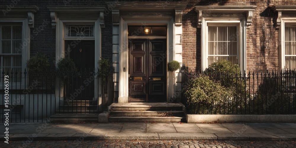 Fototapeta premium Charming London Street with Traditional House Front Doors
