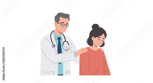 Doctor comforting sad patient in clinical setting