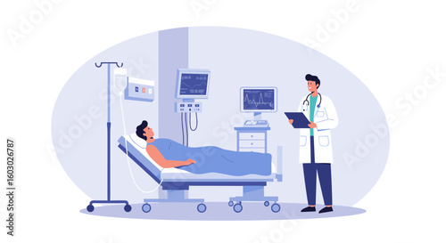 Healthcare professional monitoring patient in hospital room with medic