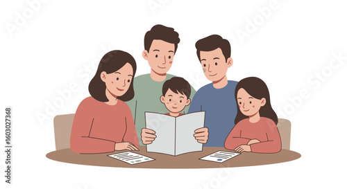 Happy family reading together at home: bonding and learning