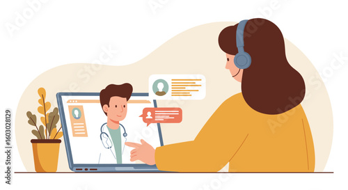 Virtual healthcare consultation with doctor on video call