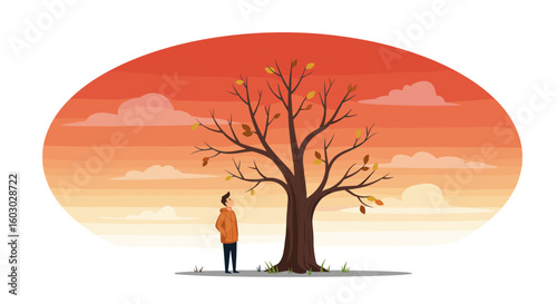 Autumn solitude: contemplating the changing seasons under a bare tree