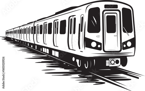 Modern Subway Train Vector Illustration in Black and White Style Art