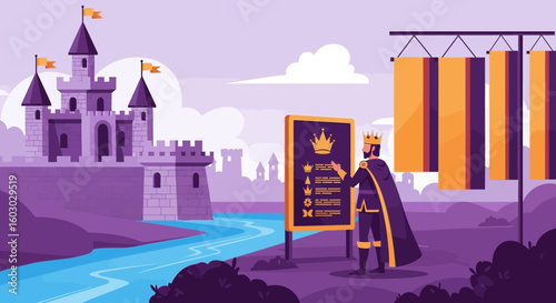 Majestic Kingdom Displaying Regal Decree With Castle And Banners