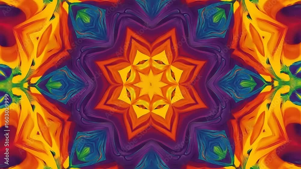 Vibrant kaleidoscopic pattern showcasing a blend of colors and shapes, ideal for artistic backgrounds