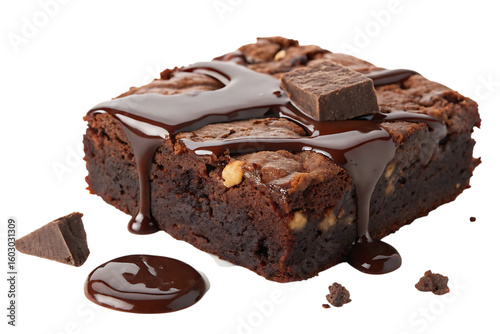 Rich  fudgy chocolate brownies with glossy chocolate PNG Image