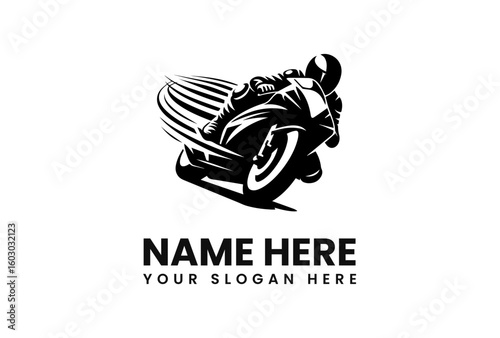 Dynamic Motorcycle Rider Logo Design in Bold Style.