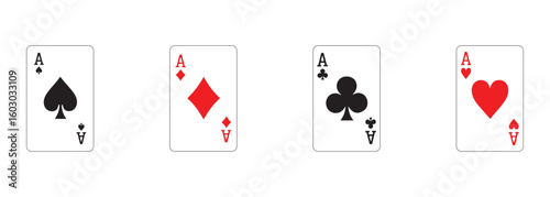 Four Aces Playing Cards Vector Illustration on White Background