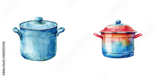 saucepan watercolor vector illustration