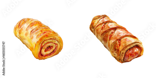 sausage roll watercolor vector illustration