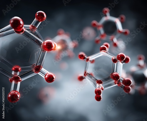 the image shows a close up view of several molecular structures against a blurred background