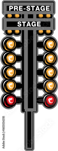Drag Race Christmas Tree Starting Lights Illustration with a Black and White Style