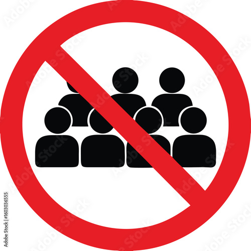Red Sign Avoid Crowd. Vector Icon. Safety Measures, Infectious Disease Prevention. Coronavirus Protection. Avoid Crowded Places. Medical Concept
