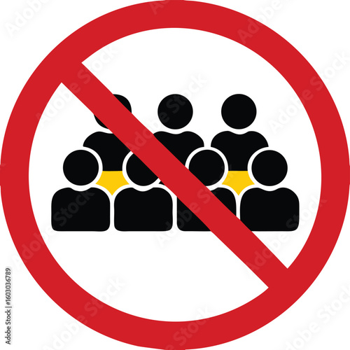 Red Sign Avoid Crowd. Vector Icon. Safety Measures, Infectious Disease Prevention. Coronavirus Protection. Avoid Crowded Places. Medical Concept
