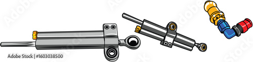 Illustration of hydraulic cylinders and fittings isolated on a white background