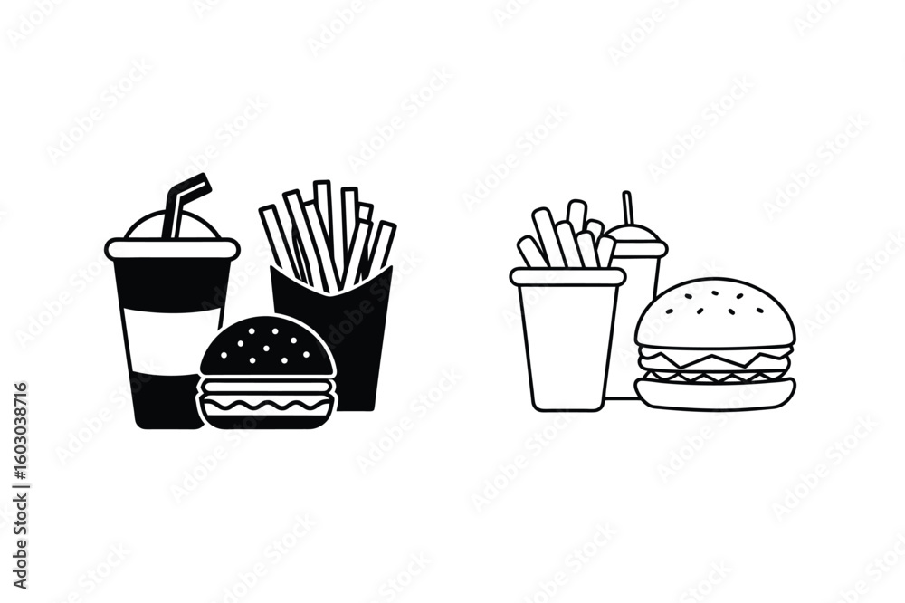 Burger fries drink icons french fries soda Burger fries drink icons french fries soda