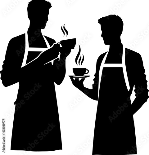 Barista Silhouette Pouring Coffee into Cup Illustration