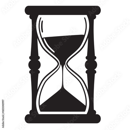 Elegant black and white hourglass illustration representing time passing and deadlines perfect for various design projects.