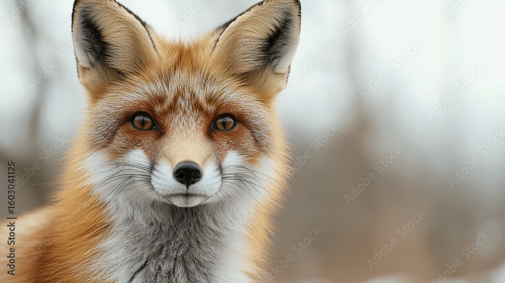 Fototapeta premium Detailed shot of a fox's pointed ear twitching, fine fur, alert