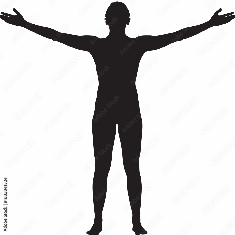 Fototapeta premium Silhouette of a person with open arms in reaching position