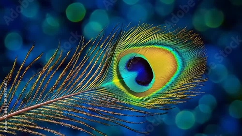 Detailed peacock feather with vibrant colors