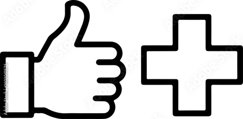 Thumbs up and plus sign icon symbolizing approval and addition