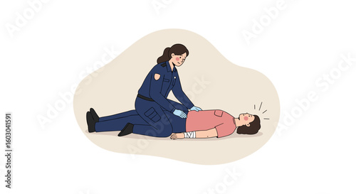 Emergency response training: first aid assistance scene with cpr techn