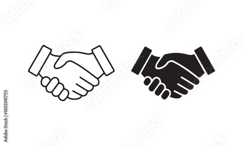 Hand shake logo icon transparent png. shaking hands in silhouette and outline styles. vector set. Vector illustration eps file.