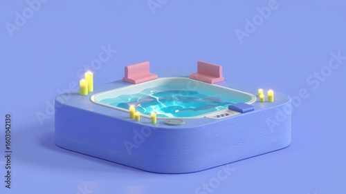 Isometric Swimming Pool Scene with Lounge Chairs 3D Architectural Visualization Design