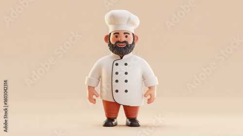 Professional Chef Character in White Uniform and Hat Culinary Cooking Illustration
