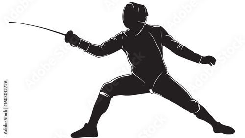 Fencing Silhouette, Vector Illustration, Sport, Athlete Action