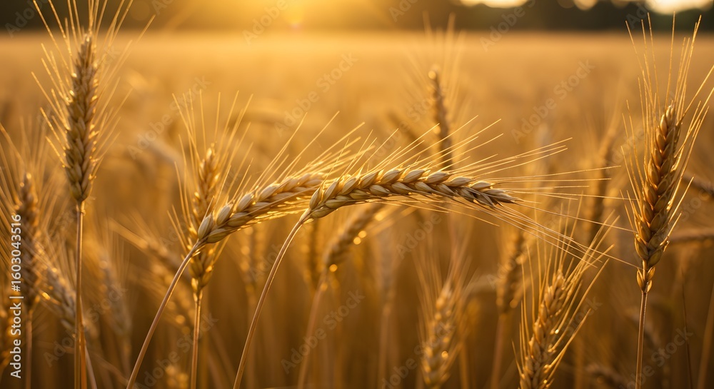Obraz premium Golden Wheat Field at Sunset - Agriculture, Harvest Season Background