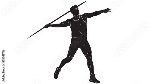 Javelin Thrower Silhouette, Black and White Vector Illustration
