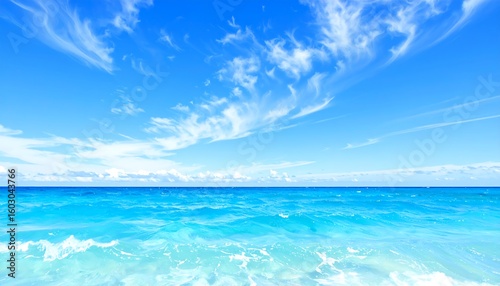 Aquatic serenity blue sky and sea panorama evoking peaceful seascape vibes