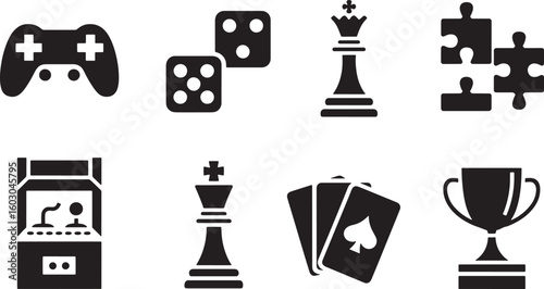 Games Vector Illustration Set Black Silhouette on Transparent Background Design