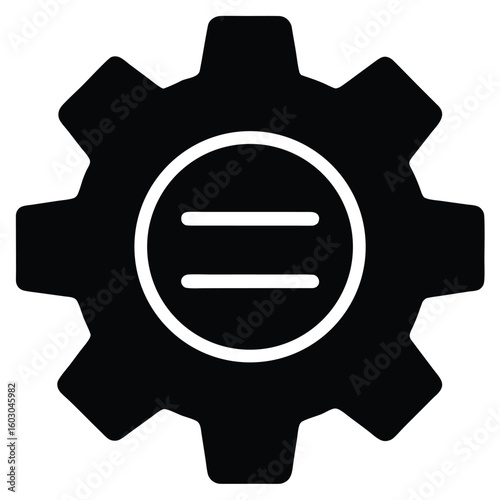 Black Gear Icon with Horizontal Lines inside a Circle for Settings Illustration