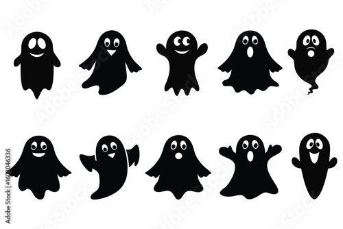 Black ghosts with various expressions halloween spooky