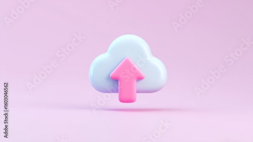 Modern Cloud Upload Icon Isolated on Pink Background for Tech Concept