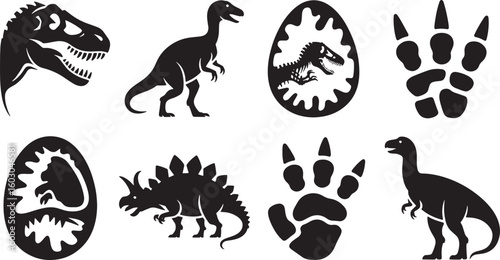 Dinosaur Silhouettes Set on Transparent Background Prehistoric Animals Vector Graphics