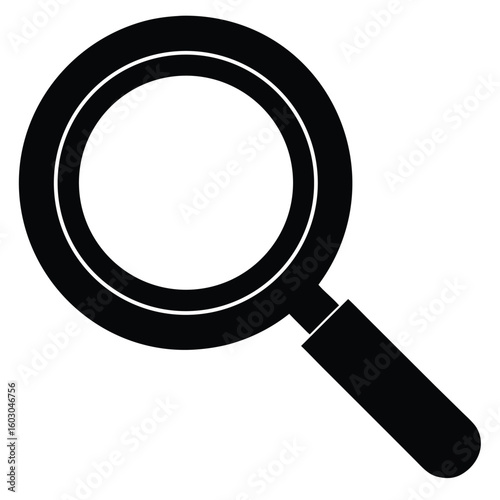 Isolated Black Magnifying Glass Depicting Search, Investigation, Research, and Exploration